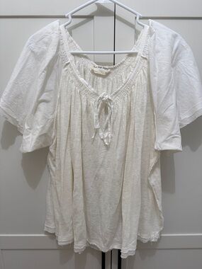 We The Free Cream Tie-Front Peasant Blouse